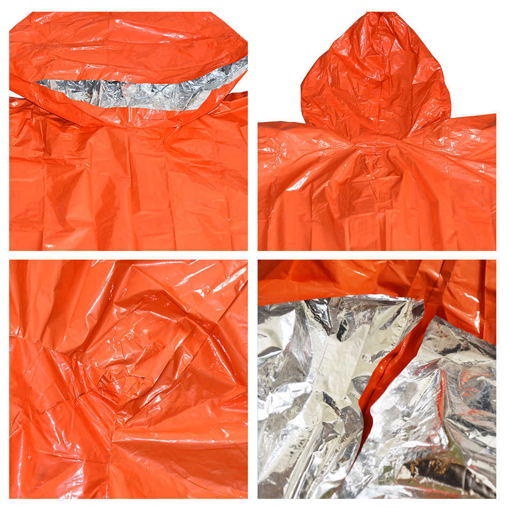 Emergency Survival Rain Poncho Thermal Survival Space Filt Thermal Raincoat Heat Reflective Waterproof för tältcamping L230620