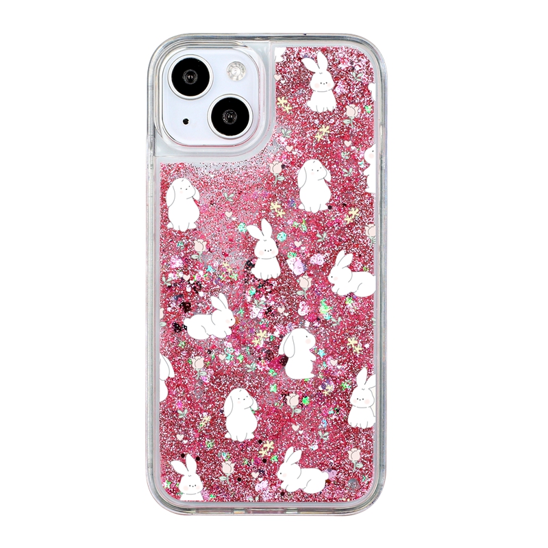 Konijn Drijfzand Zachte TPU-hoesjes voor Iphone 15 14 Pro MAX 13 12 11 XR XS X 8 7 6 Plus Mode Bloem Hart Liefde Vloeibare Bling Glitter Drijvende Mobiele Telefoon Achterkant Skin Cover