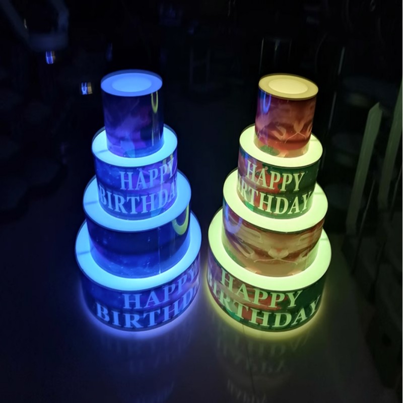 LOGO personalizzato LED Luminoso Happy Birthday Cake Bottle Presenter bottiglia Glorifier Holder VIP Party Lounge Bar NightClub