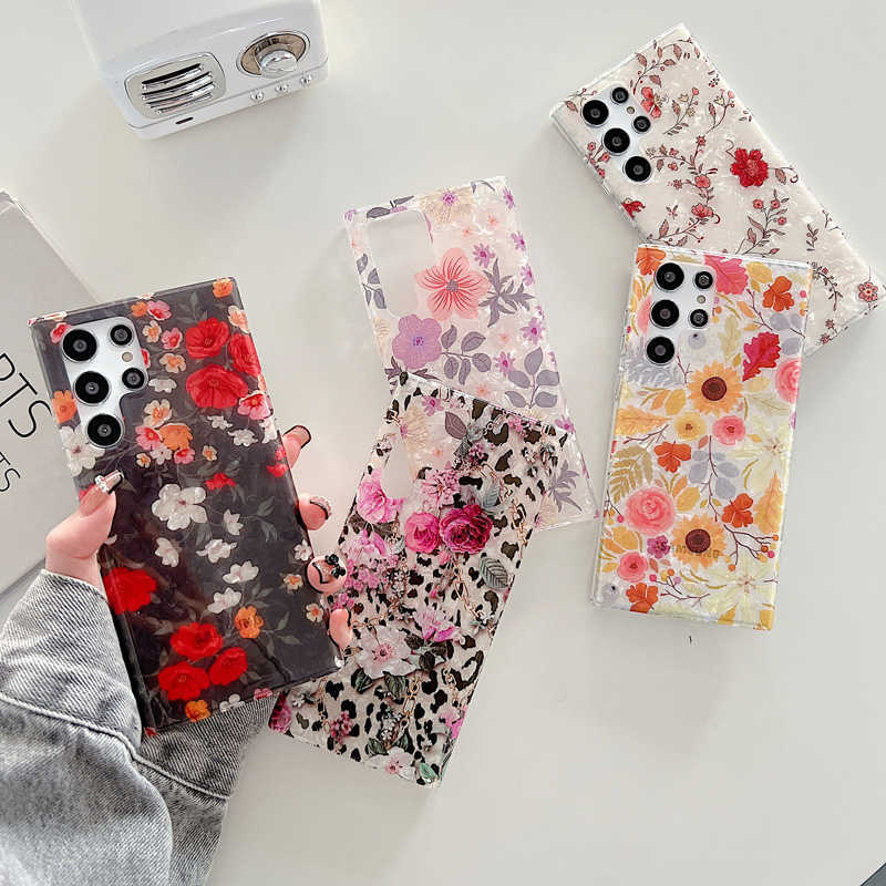 Glitter Shell Flower Phone Case för Samsung S22 Ultra 5G 23 Plus 21 20 Fe Galaxy A53 A52 Soft Silicone stötsäker stötfångare L230619