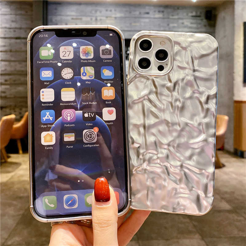 Capa de telefone de folha roxa fosca luxuosa 3D para iPhone 13 12 Mini 11 14 Pro Max XS XR X 7 8 Plus Cool Glitter Soft Back Cover L230619