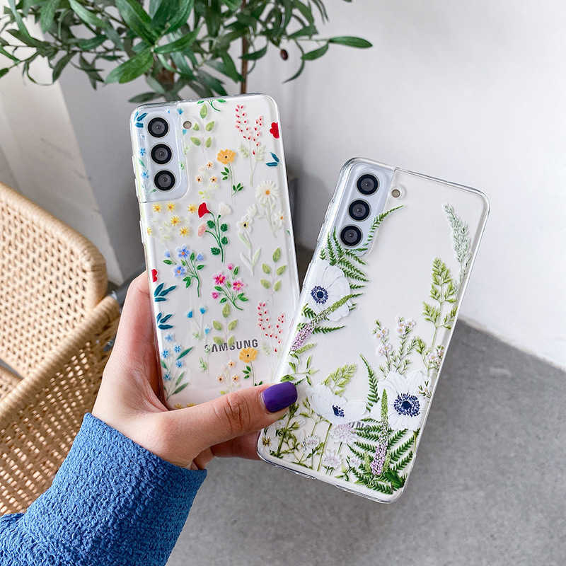 Cute Flower Painted Phone Case for Samsung S22 S21 S20FE Ultra Clear Silicone Soft Cases for Samsung Galaxy S23 Plus Ultra Shell L230619