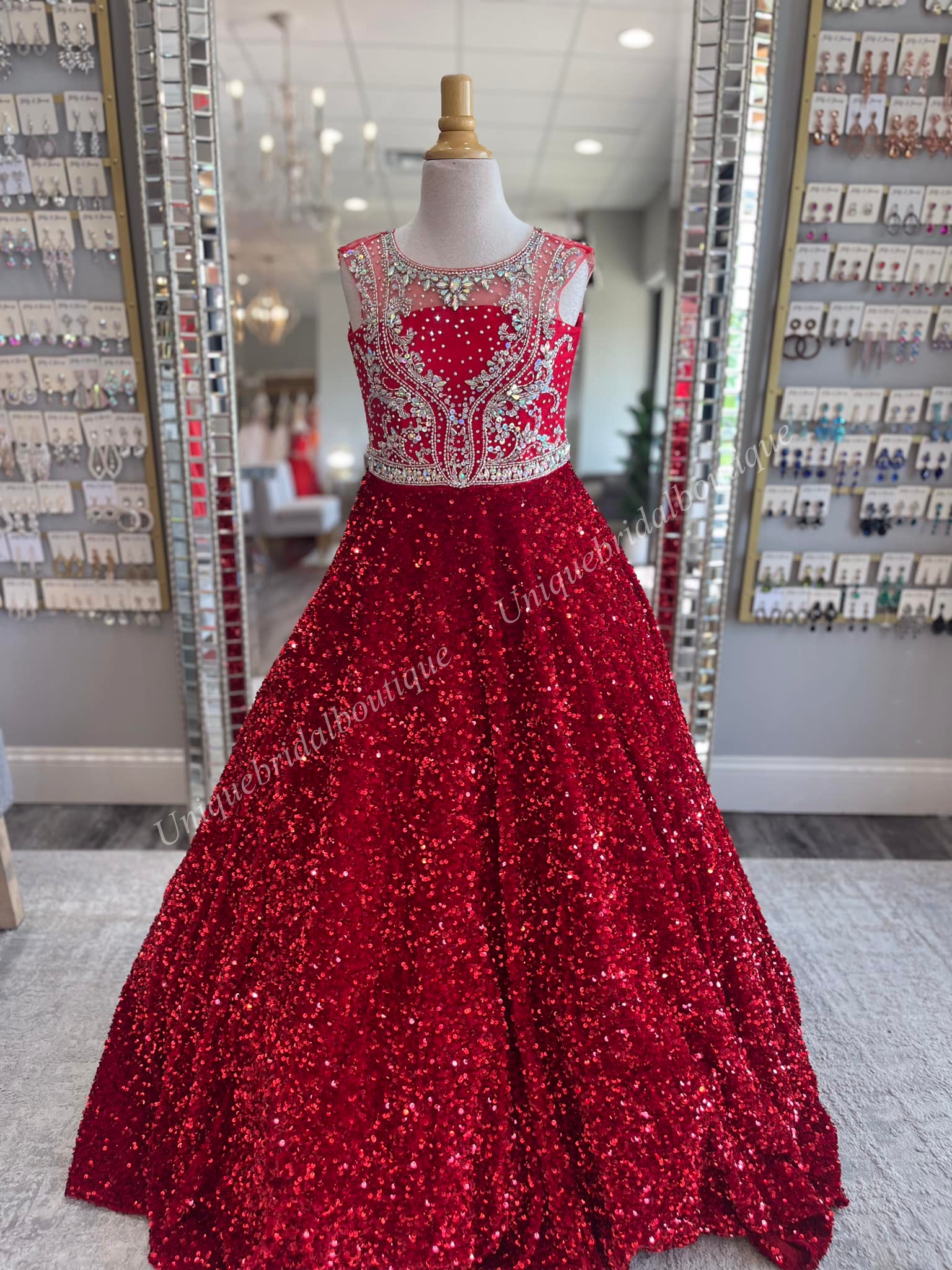 Iridescent Girl Pageant Dress 2024 Velvet Sequin Beading Jewel Little Kid Birthday Formal Party Gown Ballgown Toddler Teens Preteen Floor-Length Rouge Royal-Bleu