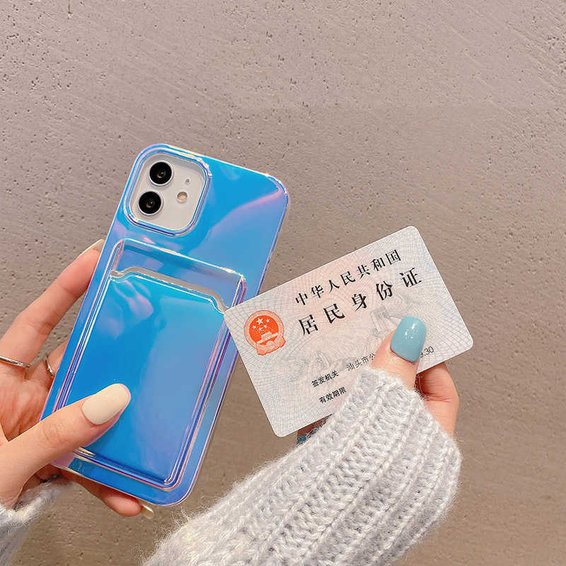 INS Korea Laser Aurora Card Package Soft Silicon Phone Cash для iPhone 14 13 8 8 плюс XS XS Max 11 Pro SE 12 Pro Back Cover L230619