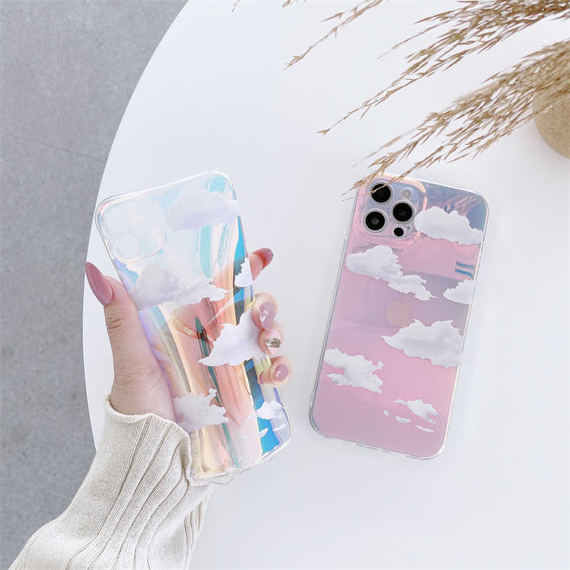 Laser Cute Transparent Cloud Pattern Telefon Fase for iPhone 14 Pro Max 13 12 Mini 11 xs XR x 7 8 Plus SE 2020 Coverproof Cover L230619