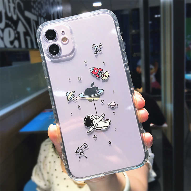 Outer Space Astronaut Planet Phone Cases For iPhone 11 12 Pro X XR XS Max Soft Clear Shockproof Cover Case for 7 8 Plus 12 L230619