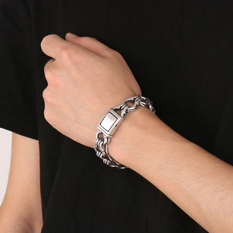 86 г Вес 16 мм 8,8 дюйма мужского браслета из нержавеющей стали панк -модные наручники цепь готические ювелирные изделия серебро