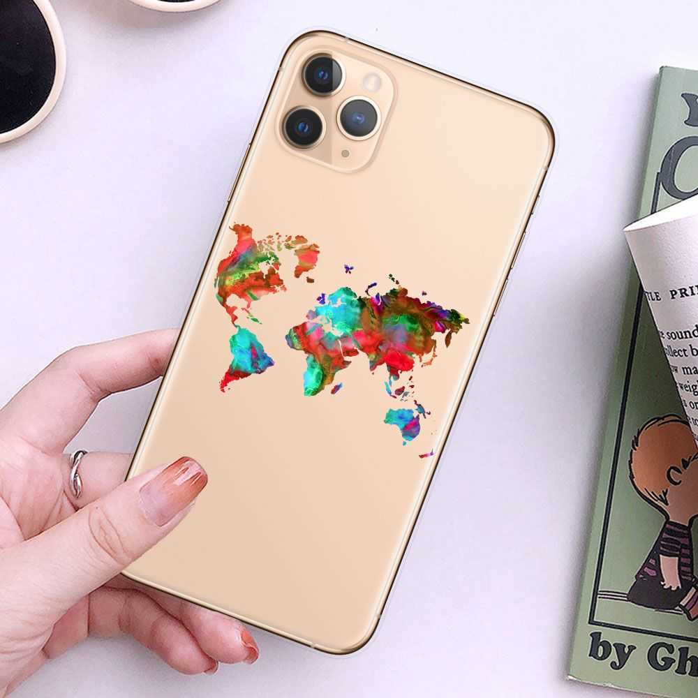 World Map Travel Soft TPU Phone Factions for iPhone 14 13 12 Pro XS Max XR 7 8 Plus Cover for iPhone 11 SE2020 Coque L230619