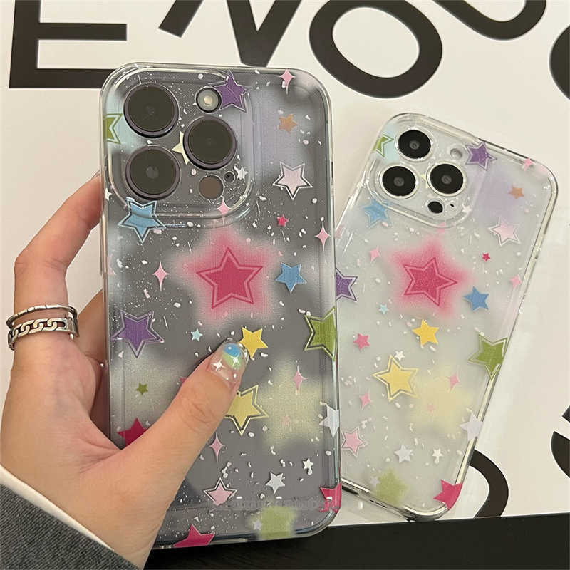 Ins Korea Cute Gradient Star Clear Phone Case for iPhone 14 13 12 11 PRO MAX MINI X XR 7 8 PLUS S SHOCKPROOFソフトカバーFUNDA L230619