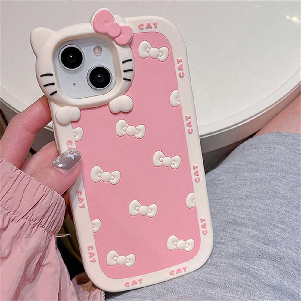 Coréen mignon dessin animé Kitty étui de protection en silicone pour iPhone 14 13 12 Pro Max 11 belle chat antichoc couverture souple Funda L230619