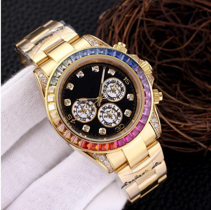 HETS MENTES 40 mm Diamond Rainbow Crystal 116595 116598 116599 Mouvement mécanique mécanique sans chronographe Fashion Wristwatch 211p