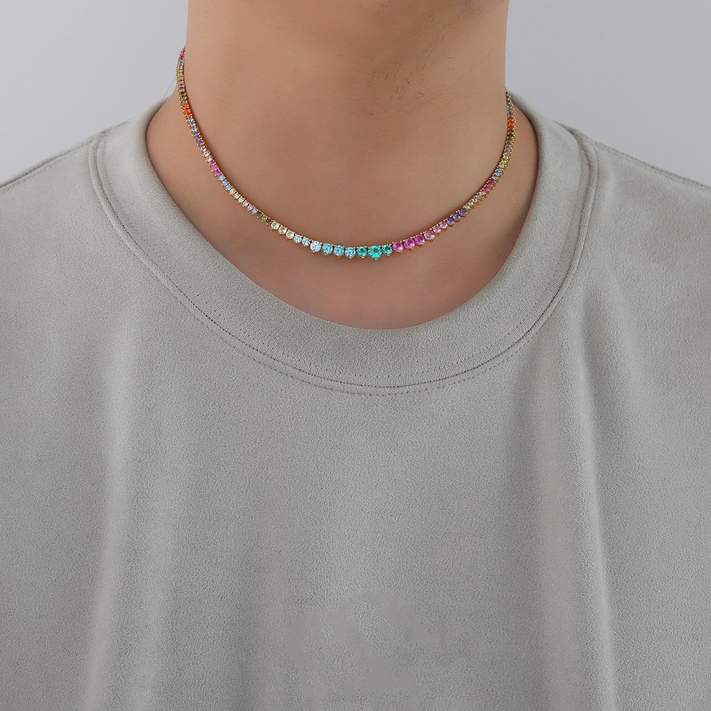 Hip Hop Colorful Tennis Chain Necklace Collar Choker Män Kvinnsmycken gåva