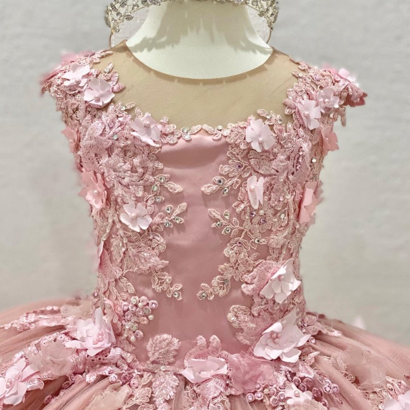 Luxury Pink Flower Girls Dress Beads Tassels Appliques Beading 3DFlower Ball Gown Exquisite First Communion For Birthday Corset