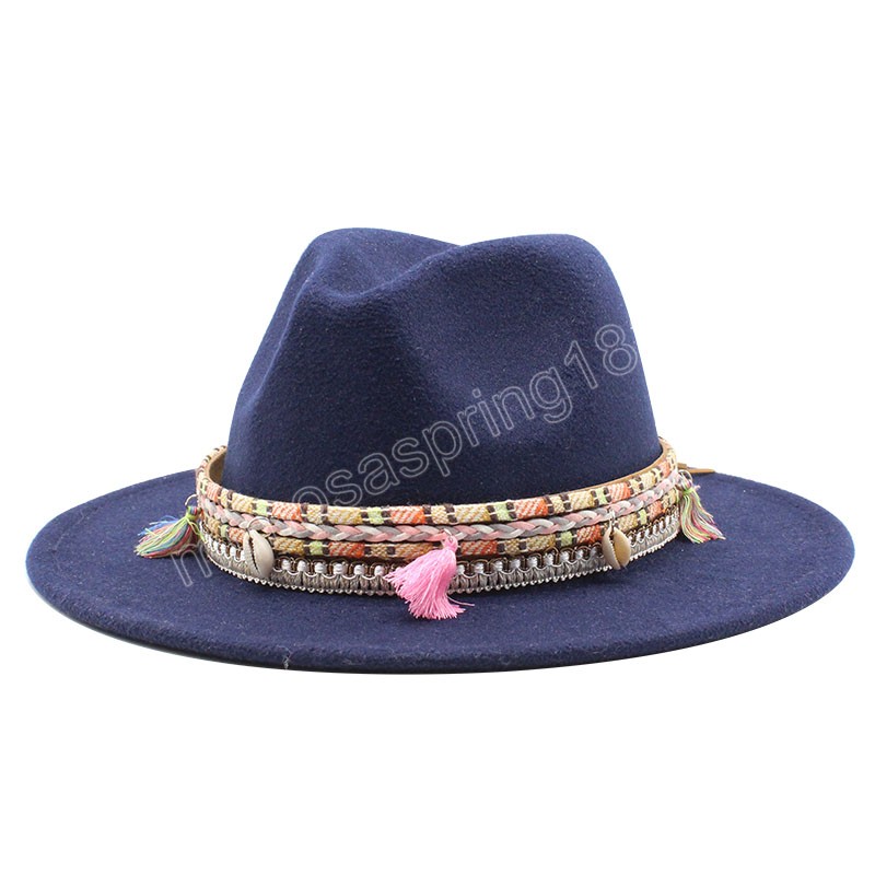 Mode Herbst Winter Breite Krempe Fedora Hut Frauen Männer Mit Gürtel Panama Jazz Kappe Trilby Filz Vintage Hüte Chapeau feutre Homme