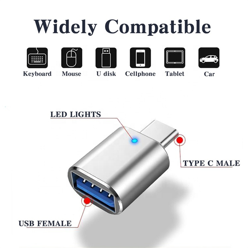 Алюминиевый USB-адаптер USB 3.0 TO Type C Устройство USB Алюминиевая оболочка с синим светом для MacBookpro Xiaomi Huawei Type-C OTG Converter