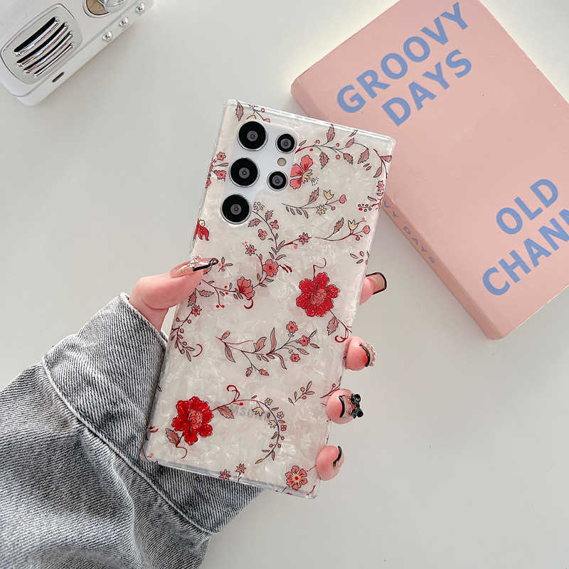 Glitter Shell Flower Phone Case för Samsung S22 Ultra 5G 23 Plus 21 20 Fe Galaxy A53 A52 Soft Silicone stötsäker stötfångare L230619