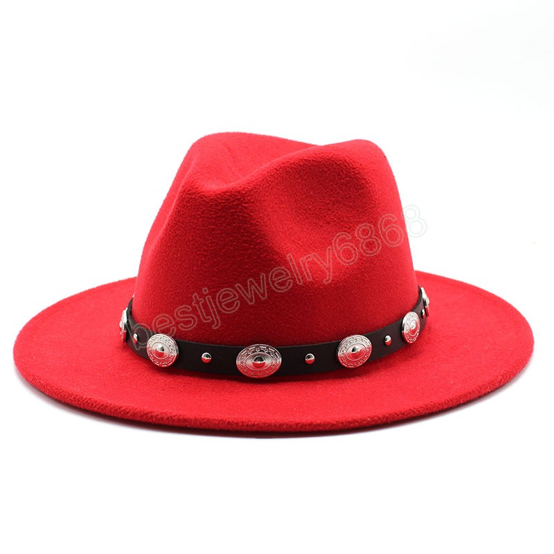 Chapéus masculinos e femininos modernos de lã feltro Jazz Fedora chapéus Panamá Trilby Party cartola formal em PRETO, BRANCO E AMARELO com decoração de cinto