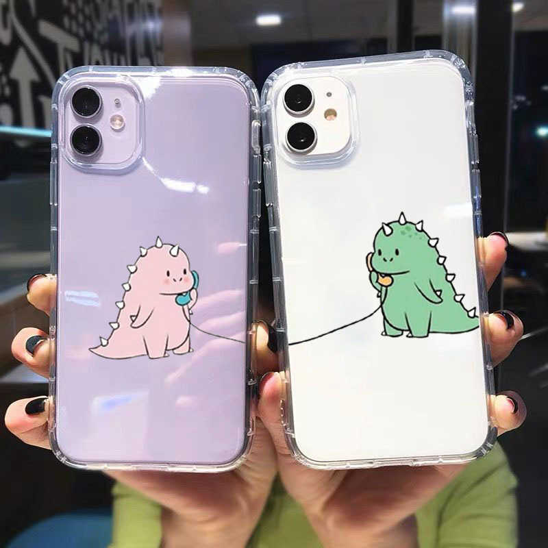 GYKZ Cute Dinosaur Bear Couple Clear Phone Case Para iPhone 14 13 12 11 Pro MAX XR X XS SE 6S 7 8Plus Animal Silicone Cover Coque L230619