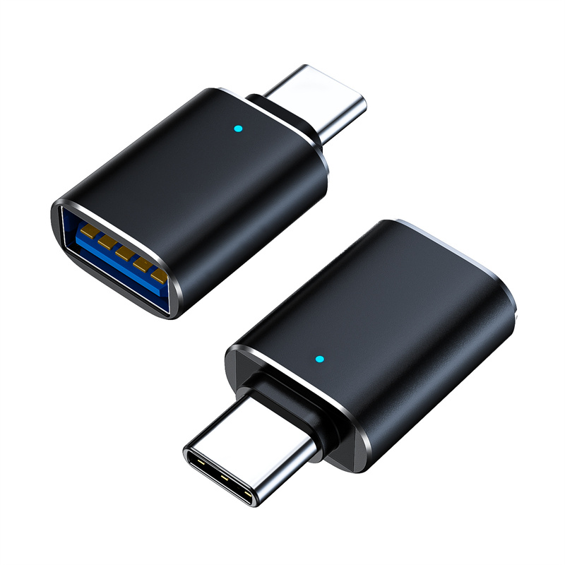 Adattatore USB in alluminio Dispositivo da USB 3.0 a Tipo C Guscio in alluminio USB con luce blu MacbookPro Xiaomi Huawei Tipo-C Convertitore OTG