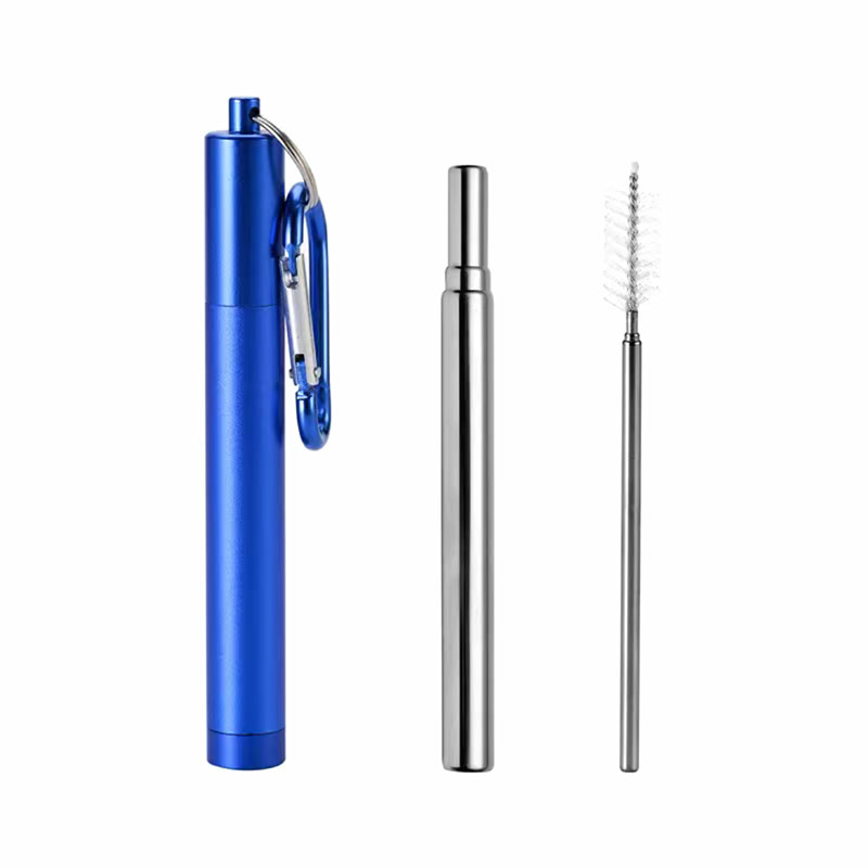 Stainless Steel Telescopic Straw Beverage Milk Colorful Metal Straw Brush Portable Folding Aluminum Tube Set Z0046