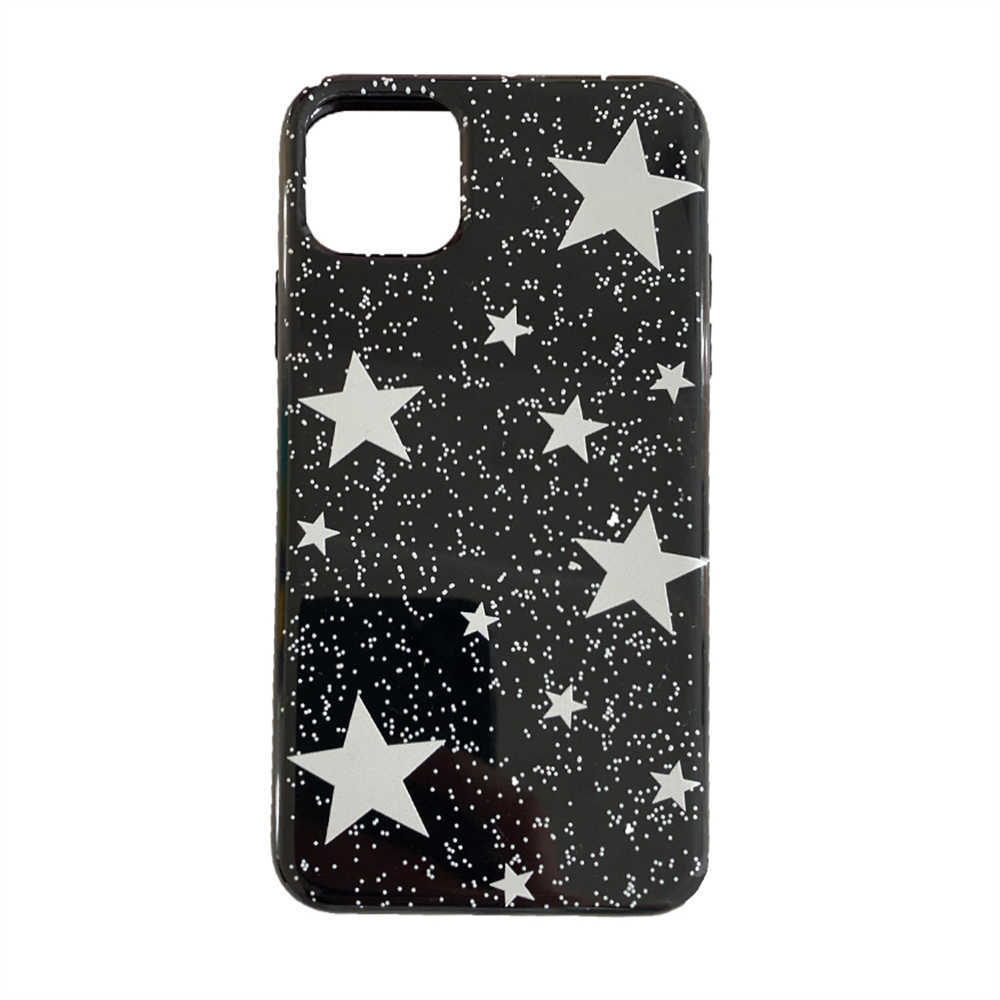 Cool Stars Gloss Black Stijlvolle telefoonhoes voor iPhone 14 13 Pro Max 11 12 Mini XR XS Max X 7 8 Plus SE Y2K Shockproof Soft Cover L230619