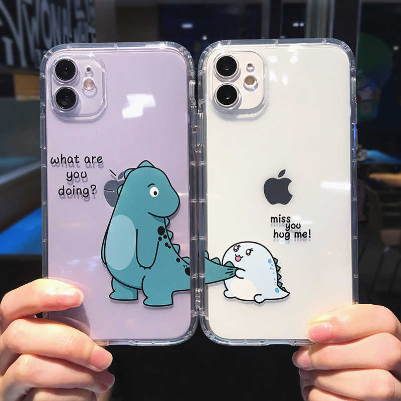 Cute Cartoon Animal Dinosaur Couple Phone Case For iPhone 14 Pro Max 13 12 11 X XS XR 7 8 Plus Transparent Soft Shockproof Cover L230619