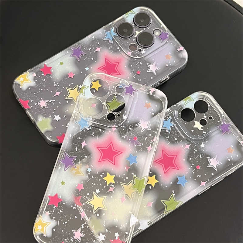 Ins Korea Cute Gradient Star Clear Phone Case for iPhone 14 13 12 11 PRO MAX MINI X XR 7 8 PLUS S SHOCKPROOFソフトカバーFUNDA L230619