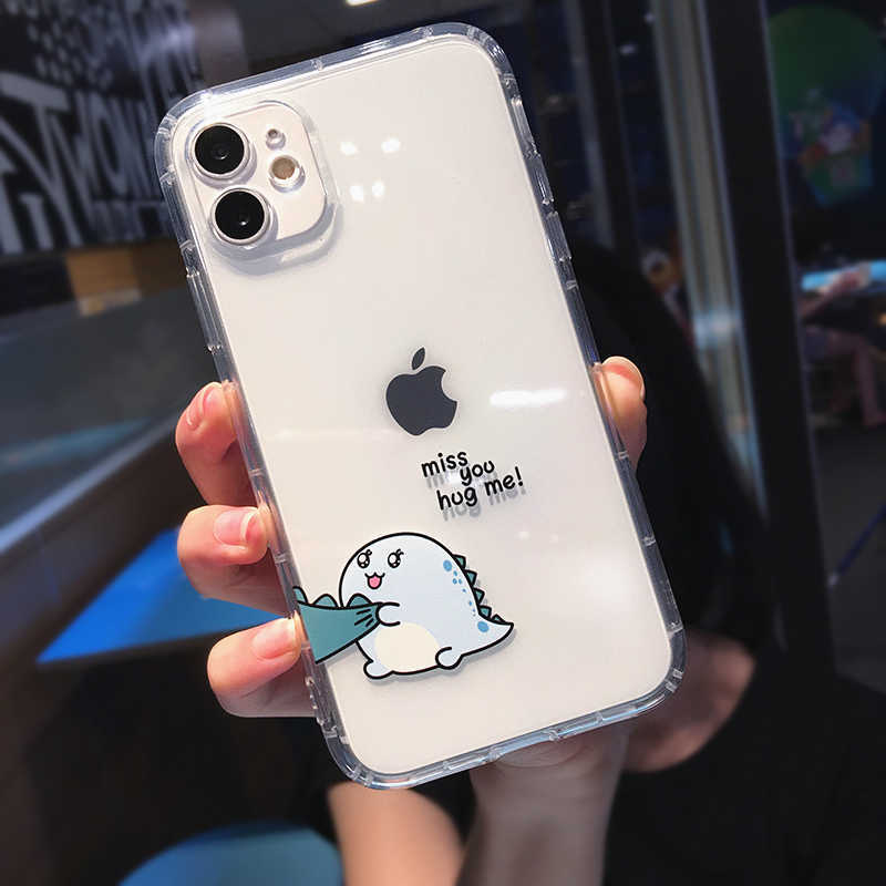 Cute Cartoon Animal Dinosaur Couple Phone Case For iPhone 14 Pro Max 13 12 11 X XS XR 7 8 Plus Transparent Soft Shockproof Cover L230619