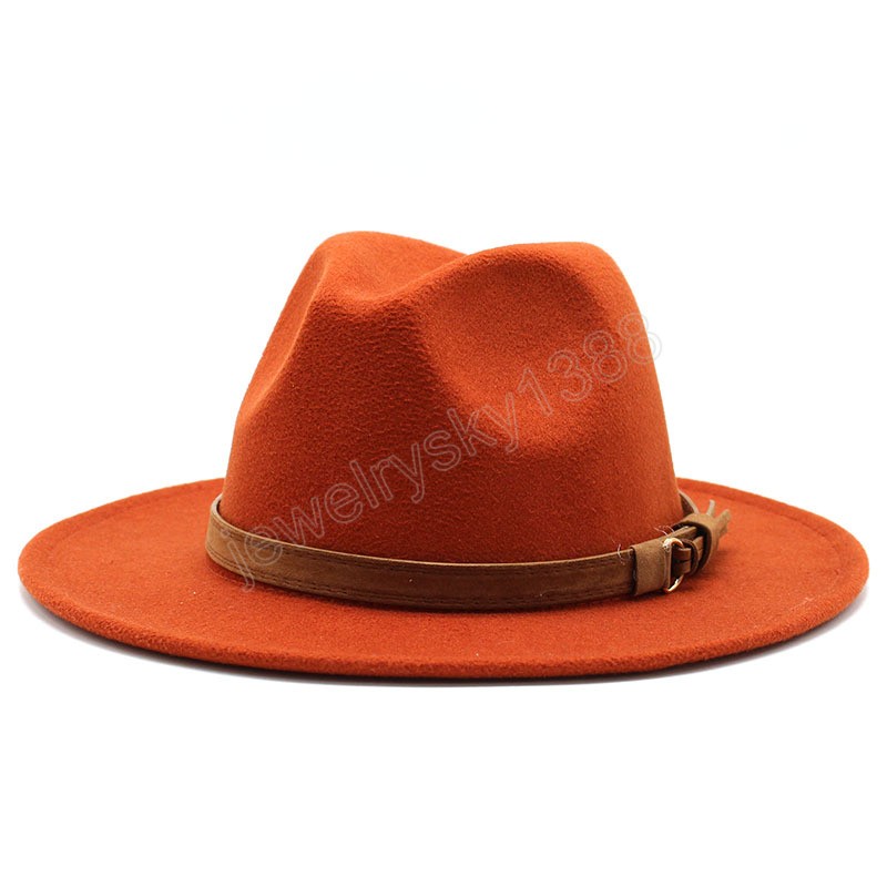 Chapéu Fedora Simples Feminino de Lã com Fita de Couro Cavalheiro Elegante Senhora Aba Larga Jazz Church Panama Boné Sombrero