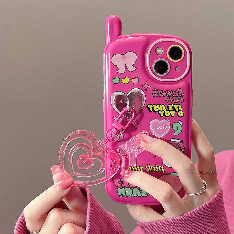 Corée Mignon Illustration Rose Coeur Pendentif 3D Téléphone Cas Pour iPhone 14 13 12 11 Pro XS Max X XR 14 Plus Antichoc Couverture Souple L230619