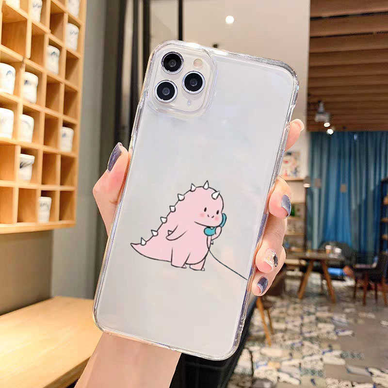 Cartoon Cute Dinosaur Couple Case for IPhone 14 7 8 Plus 13 11 Pro 12 mini XR X XS MAX SE2020 Clear Silicone Protection Shell L230619