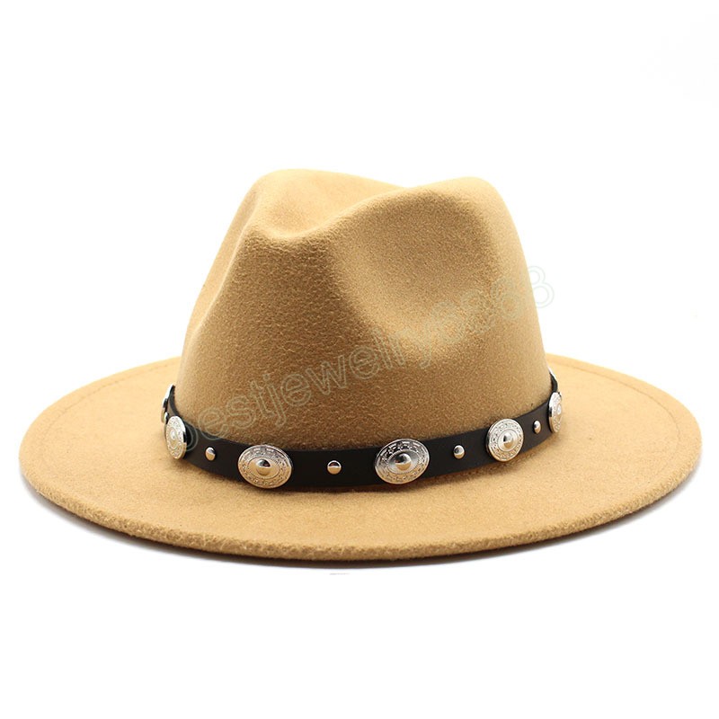 Chapéus masculinos e femininos modernos de lã feltro Jazz Fedora chapéus Panamá Trilby Party cartola formal em PRETO, BRANCO E AMARELO com decoração de cinto