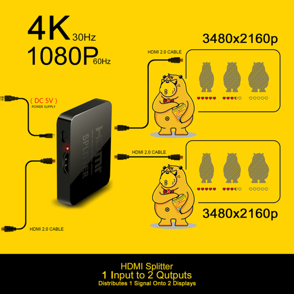 4K 1x4 HDMI Splitter 1x2 Видео видео дистрибьютор HDMI 1 в 4 Out усилитель 1080p Duplicate Screen Repeater Усилитель 2 порты для PC Monitor Monitor