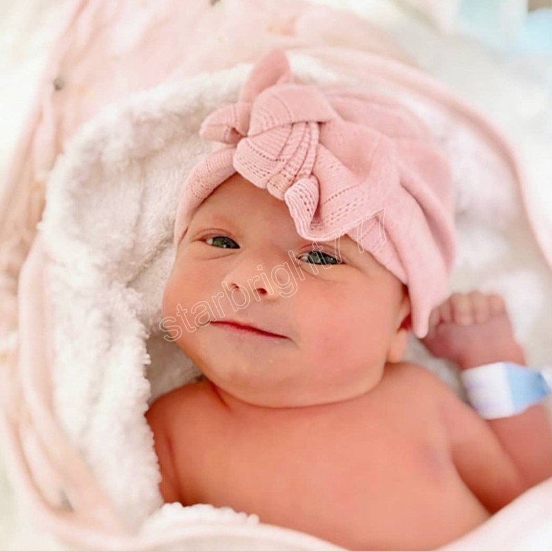 Cappello da bambino in cotone con fiocco adorabile Cappello da turbante in tinta unita carino neonato Cappello da neonato morbido Cappello da berretto