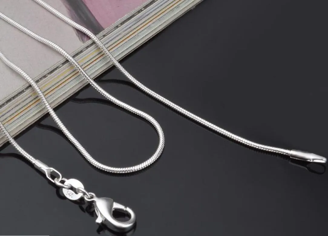 1MM 925 sterling silver smooth snake chains women Necklaces Jewelry snake chain size 16 18 20 22 24 26 28 30 inch Wholesale Free ship