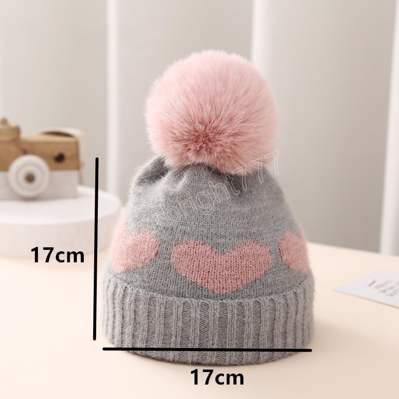 Joli pompon bébé chapeau automne hiver nouveau-né infantile Beanie tricot casquette enfant en bas âge filles garçons coeur imprimé chaud Crochet Bonnet chapeaux