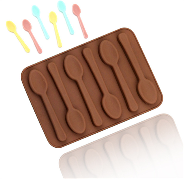 Molde antiaderente de silicone faça você mesmo para decoração de bolo 6 furos em forma de colher Moldes de chocolate Gelatina Gelo Cozimento Doce 3D JL1568