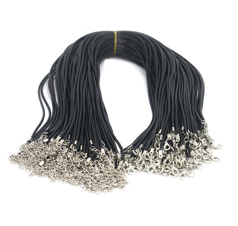 Noir Cire En Cuir Serpent Collier Perles Cordon Corde Fil 45 cm Extender Chaîne avec Homard Fermoir DIY bijoux composant En Gros