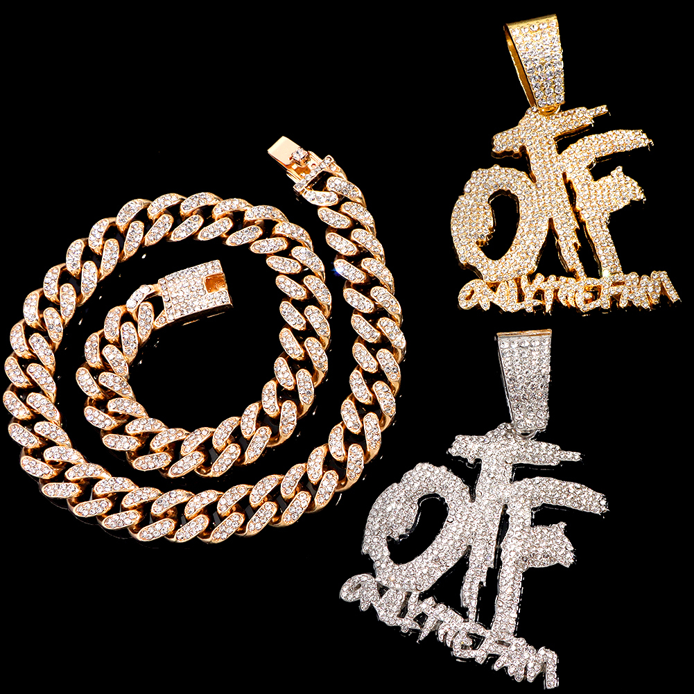 Pendant Necklaces Bling Iced Out OTF Letter Cuban Necklace for Women Men Shiny Zircon Tennis Chain Hip Hop Jewelry 230714