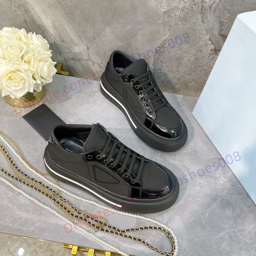 2023 Fashion designers Women Dress Shoes Sneakers Macro Re-Nylon Brushed Leather Sneakers Luxury fashion Flat shoes Thick bottom Embossed Casual shoes