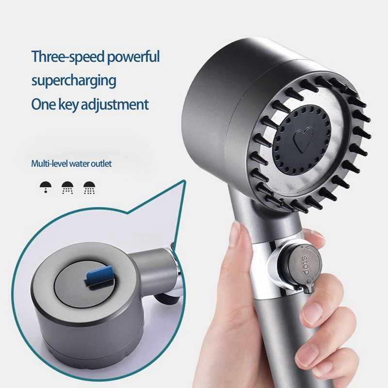 3 Modes Shower Head Adjustable High Pressure Water Saving Shower One-Key Stop Water Massage Shower Head with Filter Element L230704