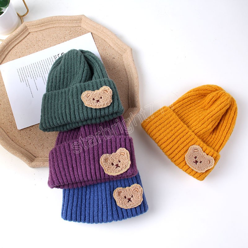 Cappelli bambini orso carino coreano bambini berretto lavorato a maglia morbido berretto caldo autunno inverno tinta unita cappello bambini all'uncinetto
