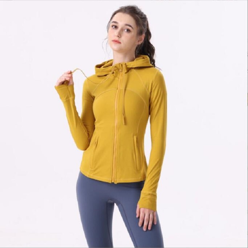 Designer Women's Women's Yoga Giacca con cappuccio con cappuccio con cappuccio con cappuccio solido Nude Sports sport che forma stretta fitness sozione sportiva abbigliamento sportivo