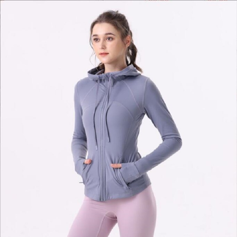 Designer Women's Women's Yoga Giacca con cappuccio con cappuccio con cappuccio con cappuccio solido Nude Sports sport che forma stretta fitness sozione sportiva abbigliamento sportivo