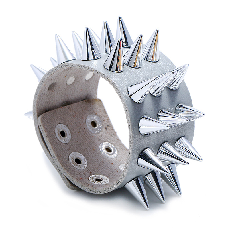 Spiked-Nieten-Armband, schwarzes PU-Leder, Nieten-Punk-Armband, Manschettenwickel-Armreif, Druckknopf-Metallarmband für Männer und Frauen