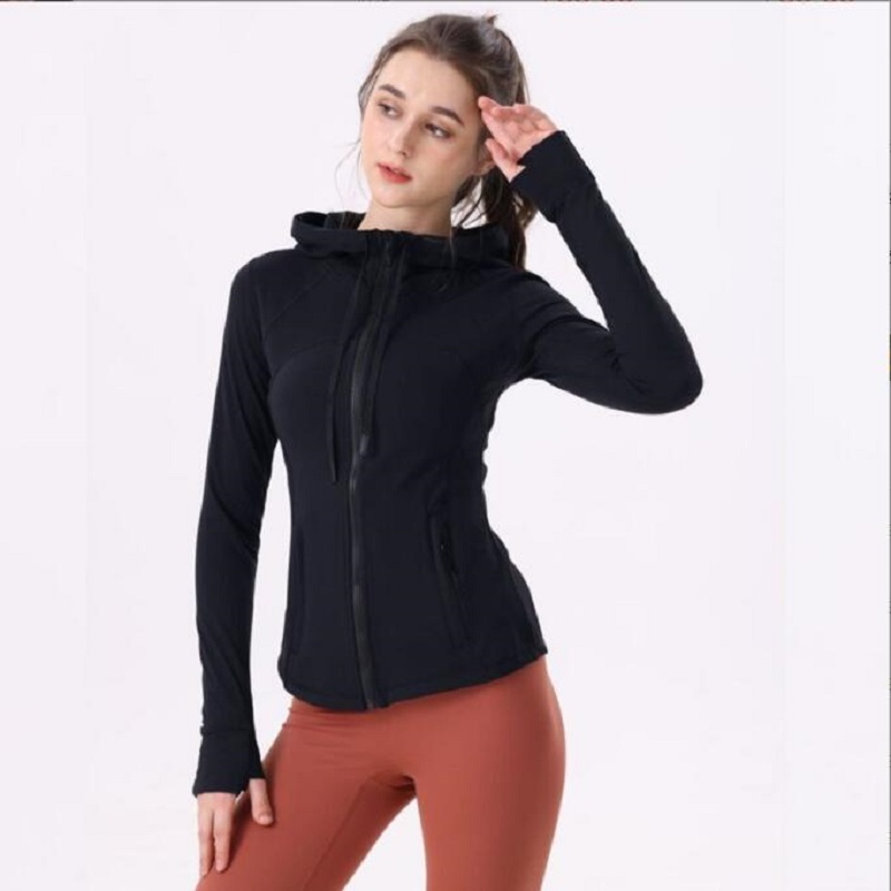 Designer Women's Women's Yoga Giacca con cappuccio con cappuccio con cappuccio con cappuccio solido Nude Sports sport che forma stretta fitness sozione sportiva abbigliamento sportivo