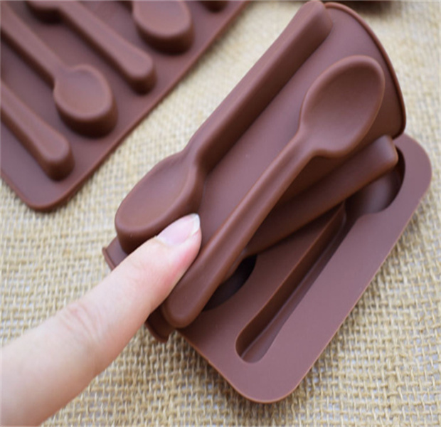 Molde antiaderente de silicone faça você mesmo para decoração de bolo 6 furos em forma de colher Moldes de chocolate Gelatina Gelo Cozimento Doce 3D JL1568
