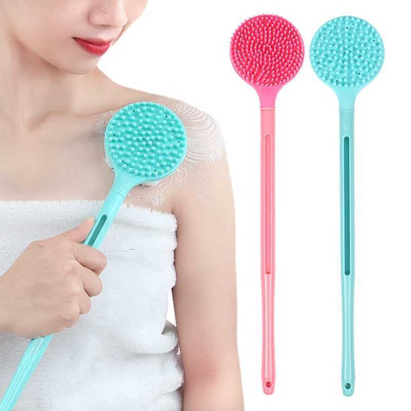 Spazzola il lavaggio del bagno con manico lungo a doppia faccia Massaggio il bagno in silicone Schiena il corpo Esfoliante il bagno Accessori la doccia L230704