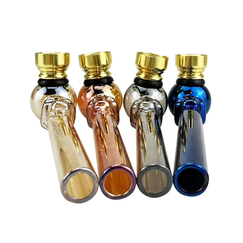 Latest Electroplate Colorful Pyrex Thick Glass Pipes Portable Filter Dry Herb Tobacco Spoon Metal Bowl Smoking Bong Holder Innovative Waterpipe Hand Tube DHL