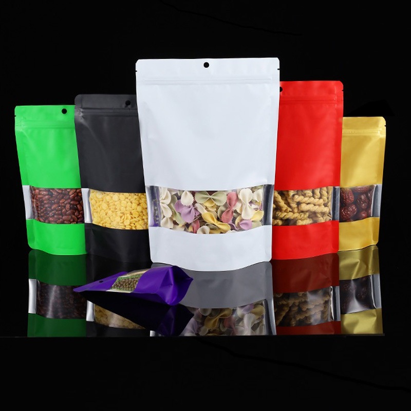 Resealable Stand Up Package Bags Aluminum Foil Plastic Self Seal Stand Up Pouches Gift Jewelry Storage Bag With Window LX6013